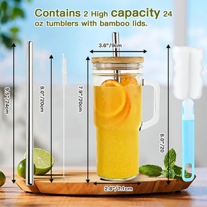 Tái Sử Dụng Boba Cup Smoothie Tumbler Và Thủy Tinh <span class=keywords><strong>Mason</strong></span> Jar Cho Trà Bong Bóng Và Cà Phê Đá Với Nắp Tre Thép Không Gỉ Rơm - Product Image 6