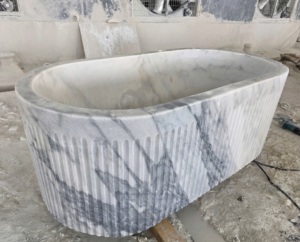 Luxury Custom-made Modern Oval Bathtubs Exclusive Arabescato Normal Marble Freestanding Soaking Bathroom Vila Hotel - Product Image 3