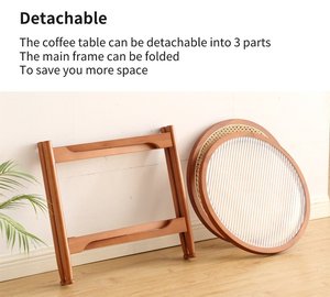 Salon moderne Table basse double couche de bureau en bois massif rotin et verre Petite table basse amovible portable pour l'extérieur - Product Image 6