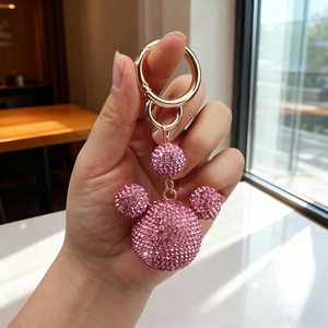 Porte-clés <span class=keywords><strong>Mickey</strong></span> Bling Bling en alliage, tête de souris entièrement ornée de strass, mignon, rouge et argenté, accessoire de <span class=keywords><strong>sac</strong></span>, cadeau - Product Image 2