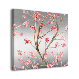 Branches délicates <span class=keywords><strong>de</strong></span> <span class=keywords><strong>cerisier</strong></span> sur toile métallisée, peinture à l'huile avec impression numérique 40x40cm, impression d'art floral moderne encadrée - Product Image 2