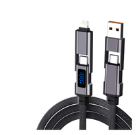 Câble de données USB 4-en-1 en alliage de zinc 2M/1.5M/1M PD65W Charge rapide avec affichage sur écran pour téléphones mobiles