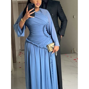 Abito Lungo Elegante da Donna all'Ingrosso, <span class=keywords><strong>Maniche</strong></span> Lunghe, Taglie Forti, Controllo Pancia, Collo Tondo <span class=keywords><strong>con</strong></span> Dettaglio Plissettato - Product Image 1