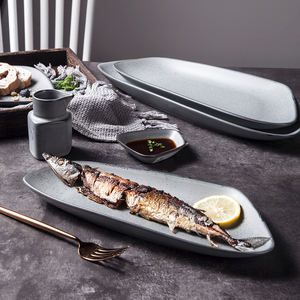 Tianshengjing — ensemble d'assiettes de vaisselle, vaisselle en porcelaine grise claire, paillettes en céramique Vintage créative, poisson Sushi, 12.5 pouces - Product Image 2