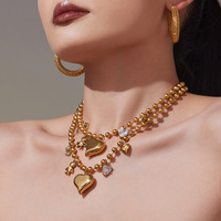 Collier en acier inoxydable avec pendentif cœur et breloques zircon pour femme – Bijou élégant pour fête, mariage, anniversaire – Vente en gros