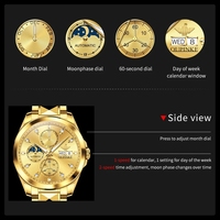 Reloj Mecánico Automático de Acero Inoxidable de Lujo para Hombre, Modelo 3298, con Fase Lunar, Doble Calendario, Cronógrafo Impermeable