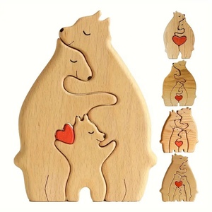 Puzzle en bois personnalisé Art Déco Ours – Décoration créative pour salon et <span class=keywords><strong>chambre</strong></span>, cadeau familial gravé pour les parents - Product Image 1