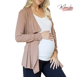 Cardigan da Allattamento Design a Cascata in Morbido Pile Color Tortora, Traspirante in Spandex/Cotone per l'Estate - Product Image 1