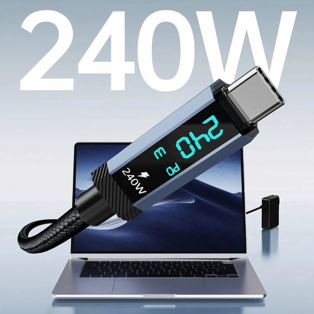 OEM Logo 240W Type C to Type C Cable LED Power Display Braided Nylon USB-C Cord for Mobile Phone for Tablets for Computers