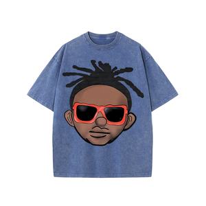 เสื้อยืดผ้าฝ้ายแท้สไตล์ย้อนยุคซักกรดสำหรับผู้ชายทรงโอเวอร์ไซส์พิมพ์ลายดิจิทัลสำหรับขายส่ง - Product Image 2