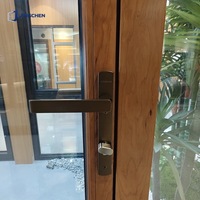 Puerta Batiente Simple de Madera Revestida de Aluminio con Rotura de Puente Térmico, Doble Acristalamiento, Interior de Roble, Cerradura Multipunto, Insonorizada, Moderna, para Apartamento o Villa