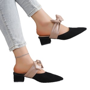 Nouvelle Arrivée Sandales à Talon Moyen à Bout Pointu et Nœuds, Color Block, Élégantes, à Talon Épais, Grande Taille, Été 2205 - Product Image 5