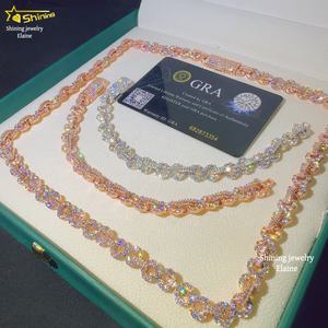 Perhiasan <span class=keywords><strong>Fashion</strong></span> Kalung 8MM Perak Sterling 925 Bertabur Batu Moissanite VVS Model Hip Hop Rantai Gelang Cuban - Product Image 4