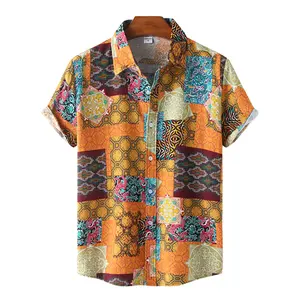夏季新款休闲时尚印花民族风格短袖印花男式衬衫