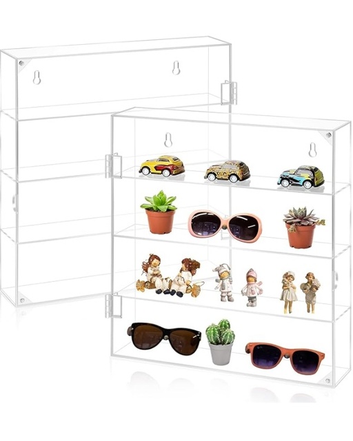 Acrylic Display Case with Shelves Clear Tiered Showcase Display Cabinet Figure Display Case Wall Mounted or Desktop