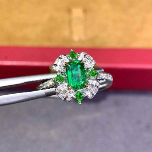 fine Jewelry 0.76CT Natural emerald ring 18K gold side pave 54pc diamond 0.41ct Tsavorite 4pc 0.218ct luxury gemstone ring - Product Image 6