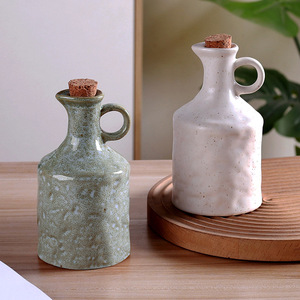 Handmade Ceramic Olive Oil Dispenser Bottle Cork Stopper Handle Cruet Vintage Speckled Glaze Vinegar Sauce Bottle 400ml - Product Image 4