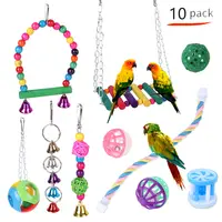 10 pacotes de brinquedos de papagaio, pássaros, pendurados, gaiola, balanço, ponte, conjunto, pássaros, brinquedo natural, eco-amigável, brinquedo de pássaros