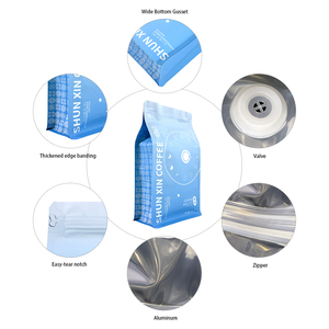 Sac à fond plat en aluminium refermable avec fermeture éclair, imprimé sur mesure, pour l'emballage de grains de café et de thé, avec valve - Product Image 1