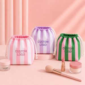 Eco-Friendly Storage Foldable Toiletry Cosmetic Bag Custom Embroidery Logo Polyester Make Up Drawstring Bag - Product Image 1