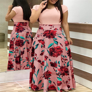 Vestido de manga corta de talla grande para mujer europea americana patrón Floral color a juego gasa Digital hermoso vestido de flores - Product Image 3