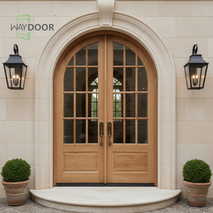 <span class=keywords><strong>Porta</strong></span> Esterna Doppia in Legno Massello di Rovere Rosso, Stile Francese Personalizzato, con Arco Rotondo e 12 Vetri - Product Image 1