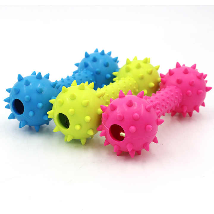 Wholesale TPR Pet Chew Toys Squeaky Barbell Dog Toys for Teeth Cleaning