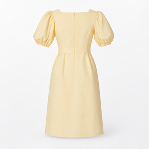 Women Summer Casual <b>Dress</b> Puff <b>Sleeve</b> Square Neck Waist Definition <b>Midi</b> A Line - Product Image 1