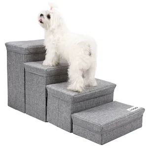 Custom Logo Foldable Pet Steps for Small Dogs and Cats with Storage Box 4-Tier Pet Dog Stairs Ladder