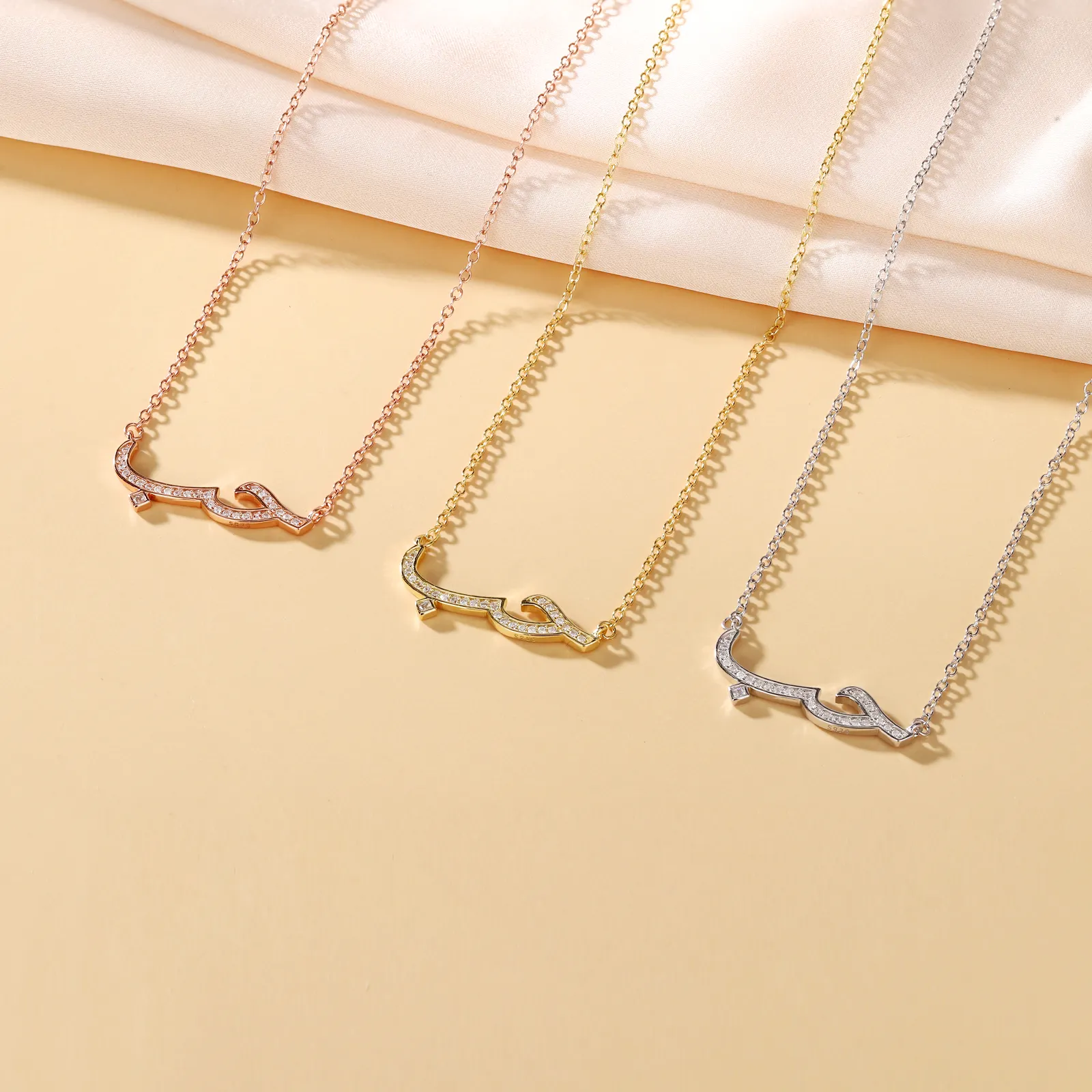 Slovehoony Kolye S925 Sterling Arabic Love Hub Necklace Customized Zirconia Gold Plated Couple Necklaces