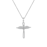 Vente en gros de pendentifs en forme de croix chrétienne avec ailes, plaqués rhodium, en zircone cubique, argent sterling 925, bijoux fins unisexes