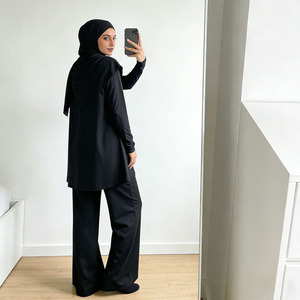 Wholesale Black <b>Modest</b> Burkini <b>Set</b> for Women Muslim Swimwear 3 Piece Long Tunic Wide Leg Pants Hijab - Product Image 3