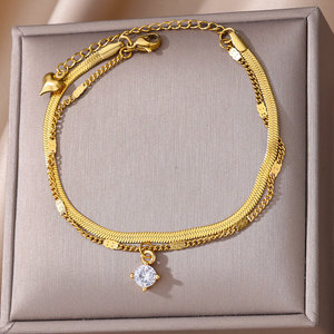 Pulsera de tobillo de acero inoxidable chapada en oro con cadena de serpiente y colgante de cruz para pies - Product Image 4