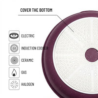 E-TOP Juego de 16 Piezas de Ollas y Sartenes Moradas, Juego de Ollas de Cocina Ecológicas de Hierro Fundido, Antiadherentes, para Almuerzo y Cena