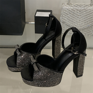 Summer Black Open Toe Women's Bringbring Party High Heels High Quality Gold Black Elegant Charming Chunky Heel High Heel <b>Sandals</b> - Product Image 3