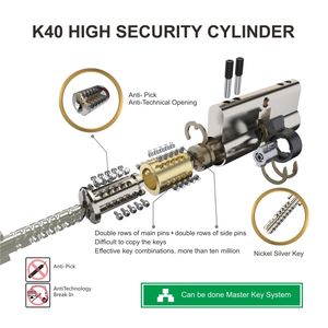 JIXIN بدون مفتاح قفل باب من النحاس الأصفر اسطوانة مضادة للكسر أمان عالي القفل مع 60 ردادة منع الحريق - Product Image 3