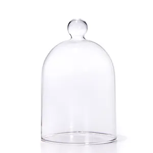 Oem Fabriek Groothandel Glas Cloche Bell Jar Custom Grote Kleine Bel Glas Cloche Helder Glazen Koepel Met Houten Basis