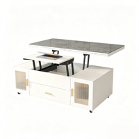 Table basse multifonctionnelle convertible en table à manger, pliable, mobile, tout-en-un, avec structure en bois massif, meubles de salon