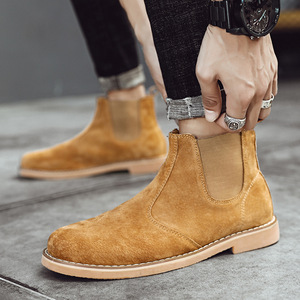 Nouvelles Bottes Chelsea mi-montantes tendance à enfiler pour homme grande taille, en cuir de porc à semelle plate, collection automne/hiver, pour l'export. - Product Image 1