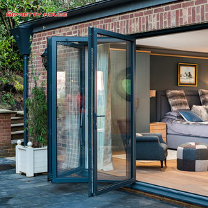 厂家供应隔音玻璃双折门双层玻璃铝全景折叠天井手风琴折叠门 - Product Image 4