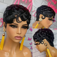 Pelucas de Cabello Humano Corto Estilo Pixie Vietnamita de Kemy Hair Wholesale, Pre-Desenredadas, Rizadas Naturales con Flequillo, Sin Pegamento, para Mujeres Negras