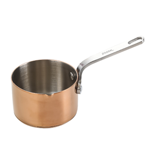 <b>Model</b> <b>D</b> SUS 304 Stainless Steel Sauce Milk Water Scoop Heating Pot with V Flow Mouth with Copper Plating Surface Vintage Style - Product Image 1