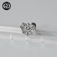 Piercing de Moda F136 G23 de Titanio Estilo Punk con Corazón y Telaraña, Barra Plana con Rosca Interna para Oreja y Labio
