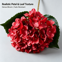 Tekstur Realistis, Bunga Mekar Padat, Tahan Luntur, Dekorasi Meja Pernikahan/Rumah, Pesta, Batang Bunga Hydrangea Merah Buatan dari Sutra