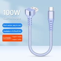 Accessoires pour téléphones portables en gros – Câbles USB Type-C 5A à charge rapide, tressés en cuivre pur, sur mesure, courts, double coudé, pour l'alimentation
