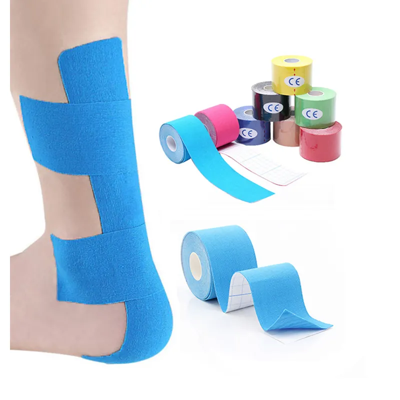 Bandages médicaux flexibles noirs pour mains d'entraînement de football coloré, rouleau synthétique pré-enroulé, bande de kinésiologie sportive