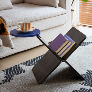 NKOL Mid-Century Wood Floor Standing Bookshelf Multi-Purpose <b>Storage</b> <b>Rack</b> Living Room Bedroom Movable Magazine Display Stainless - Product Image 4