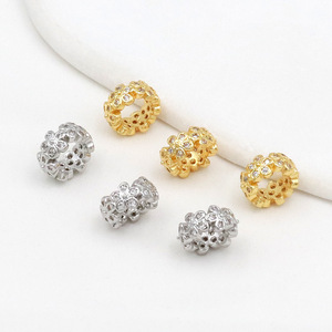 18k gold-plated diamond-encrusted <b>small</b> flower spacer beads DIY handmade beaded bracelet, bracelet <b>wheel</b> beads, zircon - Product Image 3