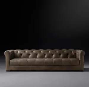 Wohnzimmer möbel langer durchgehender Rahmen luxuriöses bequemes Chesterfield-Sofa leder