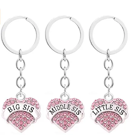 3pcs गुलाबी क्रिस्टल बड़ा मध्य छोटी बहन उपहार पारिवारिक मित्र कुंजी श्रृंखला के छल्ले सेट महिलाओं लड़कियों Keychains